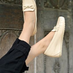 Shoetopia Metal Applique Detailed Loafers - Cream-image-5