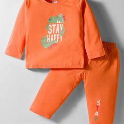 Tango Single Jersey Knit Full Sleeves T-Shirt & Jogger Set with Stay Happy Text Print - Orange-picture-25