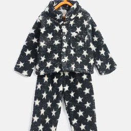 JWAAQ Fur Knited Full Sleeves Self Dots Printed Coordinating Winter Set - Black-picture-9