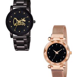 CSAMON Women Pack of 2 Bracelet Style Straps Analogue Watch Metal_queen_379_RoseGold_12-image-100
