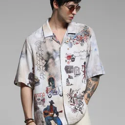 Jack & Jones Cuban Collar Abstract Printed Shirt-image-28