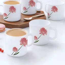 Larah by BOROSIL White & Pink Floral Printed 6 Pieces Opalware Matte Cups and Mugs 180 ml-5