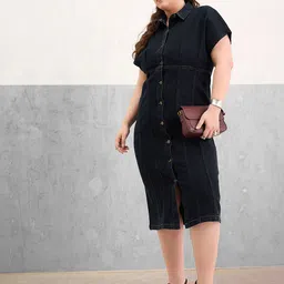 SASSAFRAS Curve Kimono Sleeve Shirt Midi Dress-image-35