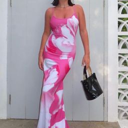 KPOP Women Shoulder Straps Floral Print Sheath Dress-image-54