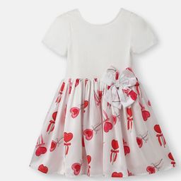 Nauti Nati Girls Conversational Printed Round Neck Bow Detailed Cotton A-Line Dress-picture-14