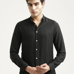 Blu MNKY Men Smart Fit Solid Mandarin Collar Casual Shirt-picture-26