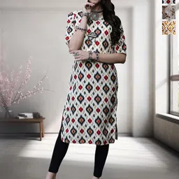 HERE&NOW Selection Of 3 Geometric Printed Round Neck Straight Kurta-57