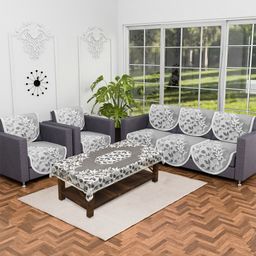 RUBOXA Grey & Off White Printed Cotton Sofa Cover-image-76