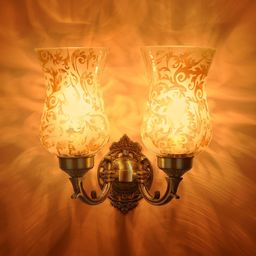 Fos Lighting Gold-Toned & Brown Printed Mini Glass & Brass Dual Wallchiere-image-50