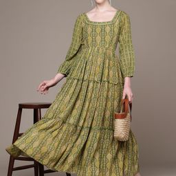 aarke Ritu Kumar Ethnic Motifs Print Puff Sleeves Tiered A-Line Maxi Dress-image-97