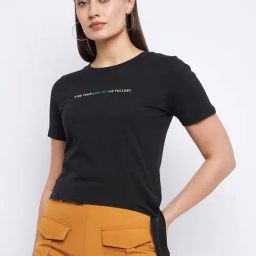MADAME Black Graphic Print Top-image-36