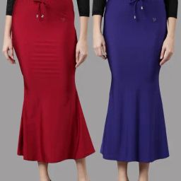 TWIN BIRDS Indigo Blue & Red Plain Saree Shapewear - Pack Of 2-image-22