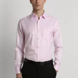 Peter England Pink Cotton Slim Fit Texture Shirt-picture-6