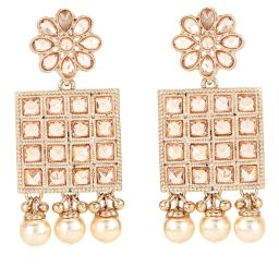 Aatmana Rose Gold-Plated Kundan Studded Floral Pattern & Square Drop Earrings for Women image 4
