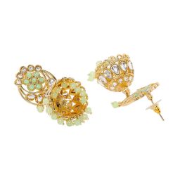 OOMPH Green Beads & Kundan Ethnic Choker Necklace Set with Jhumka Earrings & Maangtikka image 3