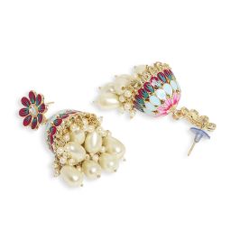 OOMPH Jewellery Pink & Turquoise Blue Meenakari Ethic Jhumki image 4