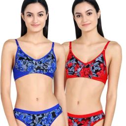 AROUSY Red & Blue Cotton Printed Bra Panty Set - Pack Of 2-image-101