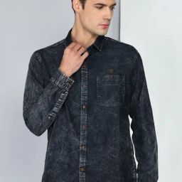 Kuons Avenue Black Cloud Slim Fit Solid Casual Denim Shirt-picture-37