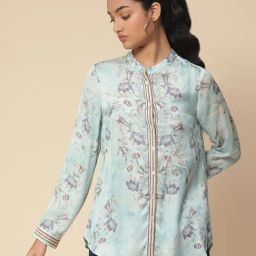 aarke Ritu Kumar Blue Floral Print Shirt-image-39