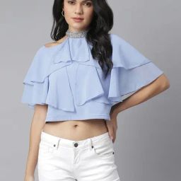 KASSUALLY Blue Embellished Crop Top-image-42