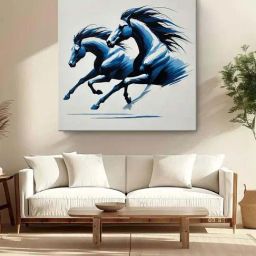 999Store Grey & Blue Canvas Galloping Horses Painting-26
