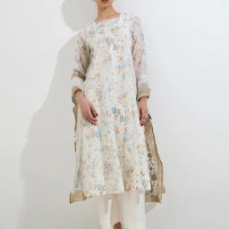 Vark by Westside White A-Line Cotton-Blend Kurta Inner, Pants & Dupatta-image-25