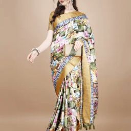 JUST FASHION Multicolored Silk Printed Saree With Unstitched Blouse-picture-20