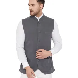 Hypernation Grey Sleeveless Mandarin Collar Waistcoat-50