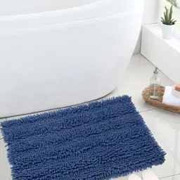 Saral Home Blue Cotton Shaggy Bath Mat 40X60 cm-image-61
