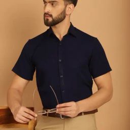 Indian Needle Navy Regular Fit Striped Shirt-image-87