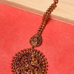 Aatmana Gold-Plated Pink Studded & Beaded Handcrafted MaangTikka for Women-20