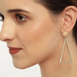 ToniQ Gold & Silver-Toned Triangular Dangler Earrings-13