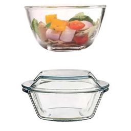 Femora Transparent & Black Glass Cookware Set (2.65 L Mixing Bowl & 1.5 Casserole with Lid)-5