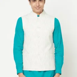 Fabindia White Sleeveless Mandarin Collar Nehru Jacket-19
