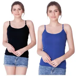 Dollar Missy Black & Blue Cotton Camisole (Pack of 2)-image-62