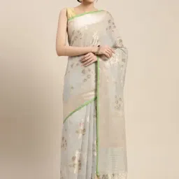 Banarasi Silk Works Grey Cotton Woven Saree With Unstitched Blouse-picture-12