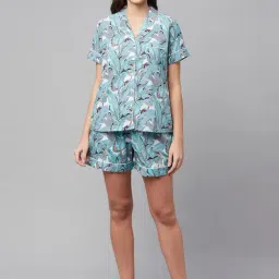 Divena Sea Green Cotton Printed Shirt & Shorts Set-image-80