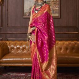 Saree Mall Pink Woven Saree With Unstitched Blouse-image-28