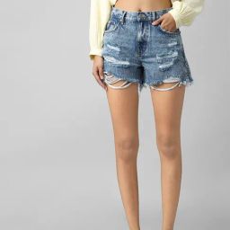 Only Blue Cotton Regular Fit Shorts-image-34