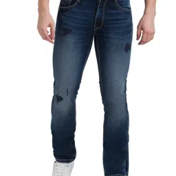 Parx Dark Blue Tapered Fit Lightly Washed Jeans-picture-5