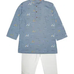 Kiddopanti Kids Grey & White Printed Full Sleeves Kurta with Pyjamas-29