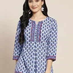 Rain and Rainbow Blue Printed Cotton Kurti-image-8