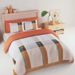 Bianca Tokyo Bay Checks Multicolor 192 TC Fabric King Bedsheet with 2 Pillow Covers-image-88