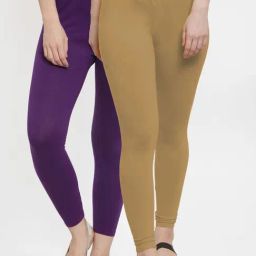 Gracit Purple & Skin Mid Rise Leggings - Pack Of 2-image-84