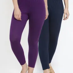 Gracit Purple & Navy Mid Rise Leggings - Pack Of 2-image-55