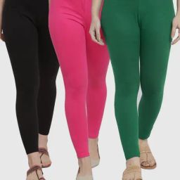 Gracit Black & Pink Mid Rise Leggings - Pack Of 3-image-79