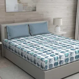 GM 'Regal' Blue & Grey Cotton 144 TC Double Bedsheet with 2 Pillow Covers-image-66