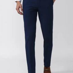 Van Heusen Navy Blue Slim Fit Checks Trousers-image-29