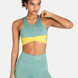 Puma Mint & Yellow Polyester Color-Block First Mile Sports Bra-image-56