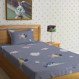 HOSTA HOMES Printed Multicolor 220 TC Glace Cotton Single Kids Bed Sheet with 1 Pillow Cover-14